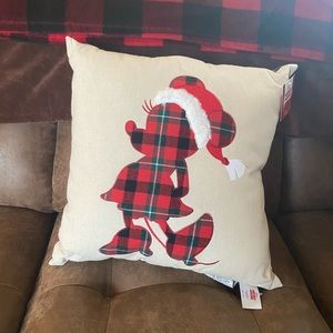 Disney Minnie Mouse Christmas Buffalo checkered throw pillow.